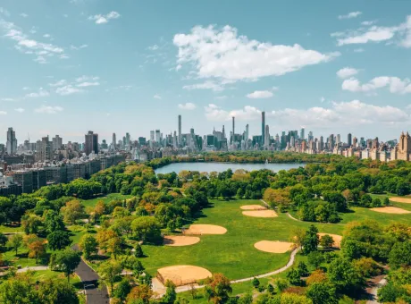 aerial view central park manhattan new york city surrounded by skyscrapers