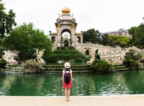 back view young woman traveler visiting ciutadella park barcelona ummer holidays concept 1