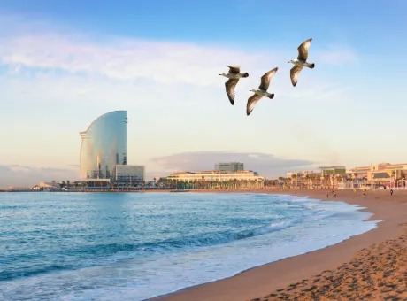 barceloneta beach barcelona with colorful sky sunrise seafront beach coast spain 1