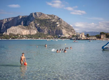 bathers mondello during hot summer afternoon