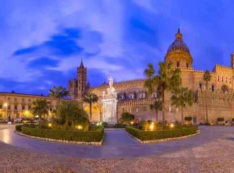 beautiful panoramic view metropolitan cathedral assumption virgin mary palermo night sicily italy