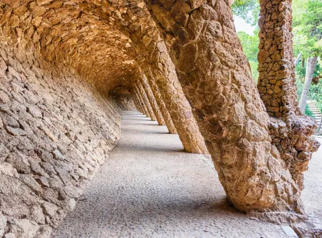 colonnaded pathway park guell barcelona catalonia spain