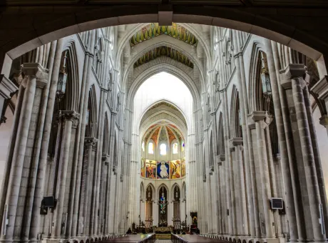 low angle shot beautiful altar catedral de la almudena captured madrid spain