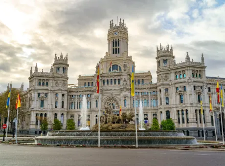 madrid city hall with famous cibeles fountain front spain