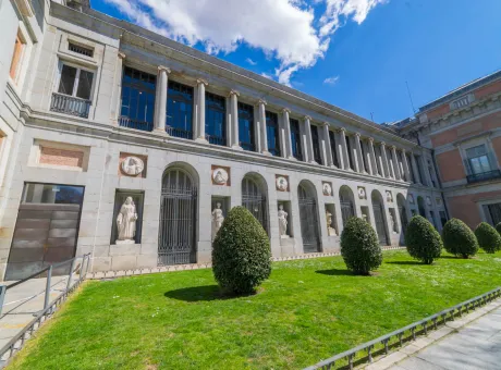 madrid spain may 15 2018 entrance el prado museum with statue velazquez