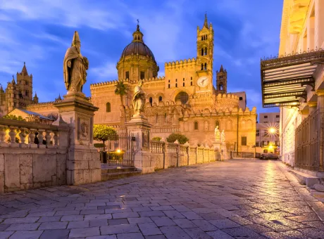 metropolitan cathedral assumption virgin mary palermo night sicily italy