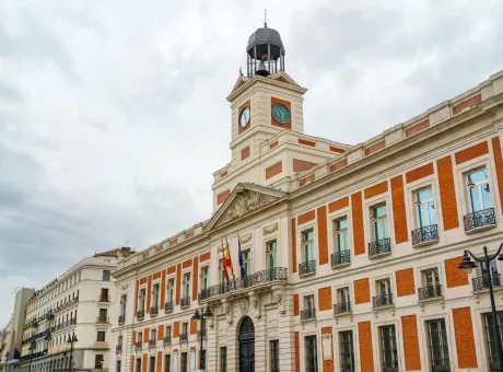 neoclassical buildings puerta del sol madrid kilometer point zero spain