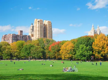 new york city central park with cloud blue sky