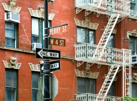 new york street signs with stairs