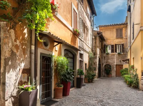 old street trastevere district rome italy