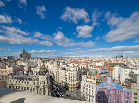 panoramic aerial view gran via main shopping street madrid capital spain europe