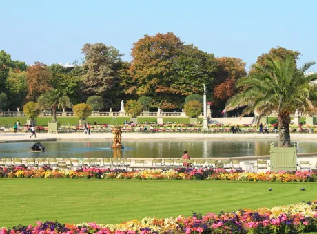 paris france september 10 2018 view luxembourg park paris with blooming flowers tourists