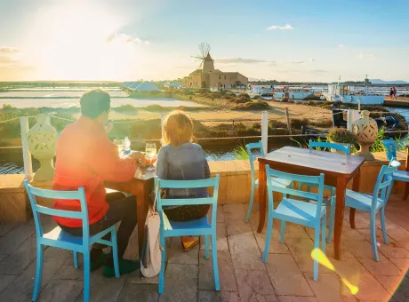 people street restaurant salt evaporation pond marsala sicily island italy