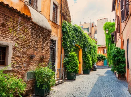 picturesque street historic trastevere district rome italy