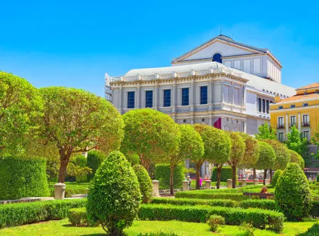 plaza de oriente 19th century plaza with formal gardens by sculptures past spanish monarchs