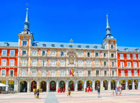 plaza mayor english main square with tourists people was built during philip iii s reign