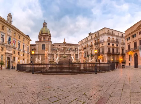 praetorian fountain with church santa caterina background piazza pretoria also known as square shame palermo morning sicily italy 1