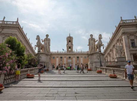 rome italy june 23 2018 panoramic view capitolium capitoline hill is one seven hills rome equestrian statue marcus aurelius is ancient roman statue piazza del campidoglio 2