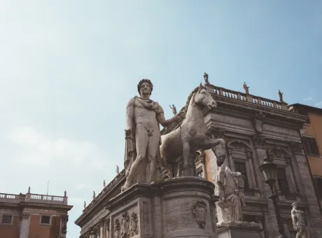 rome italy june 23 2018 panoramic view capitolium capitoline hill is one seven hills rome equestrian statue marcus aurelius is ancient roman statue piazza del campidoglio 3