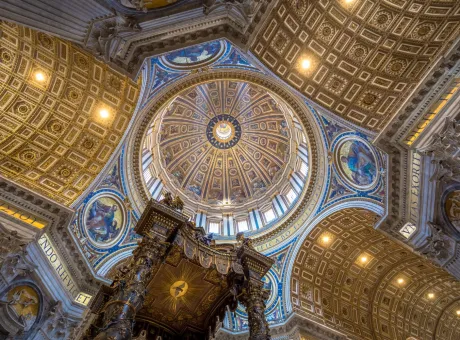 rome vatican state august 24 2018 interior saint peter basilica with cupola detail
