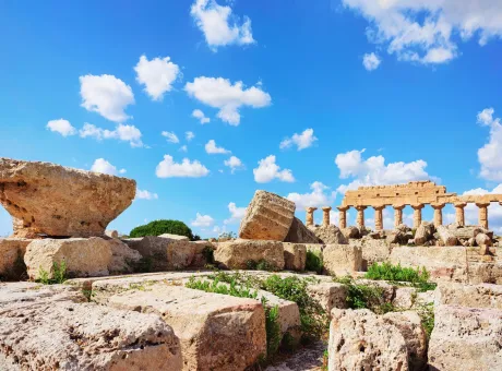 ruins doric acropolis with temple selinunte sicily italy
