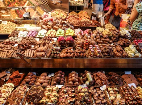 various chocolate desserts la boqueria market barcelona spain 1