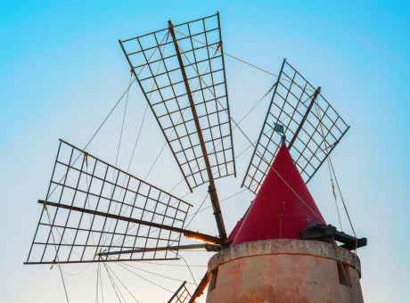 windmill salt evoporation pond marsala sicily island italy