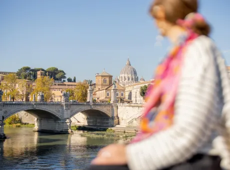 woman enjoying beautiful landscape rome ciity vatican