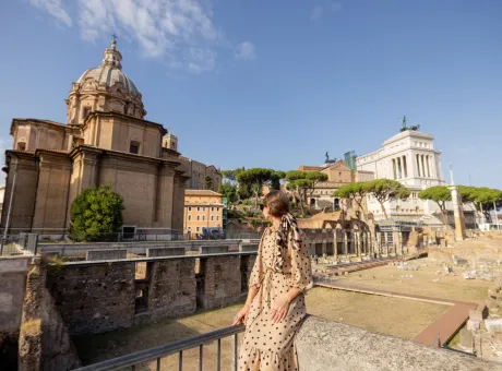 woman enjoying view roman forum rome